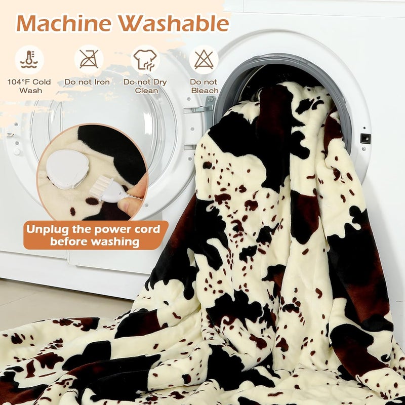 Goocoz Heated Throw Blanket, 50"x60" Cow Print Electric Throw Heating Blanket, Cozy Soft Flannel Sherpa Heating Blankets with 9 Heat Levels & 2/4/8/12H Auto-Off - Image 5